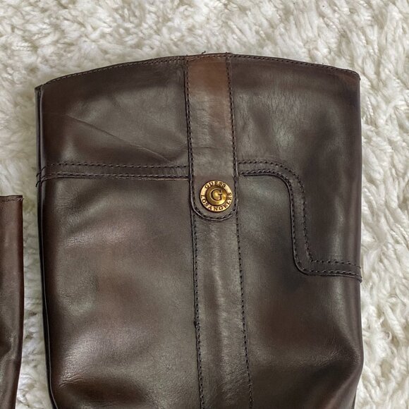 GUESS Premium Leather Brown Marshay Riding Boots - Picture 5 of 10